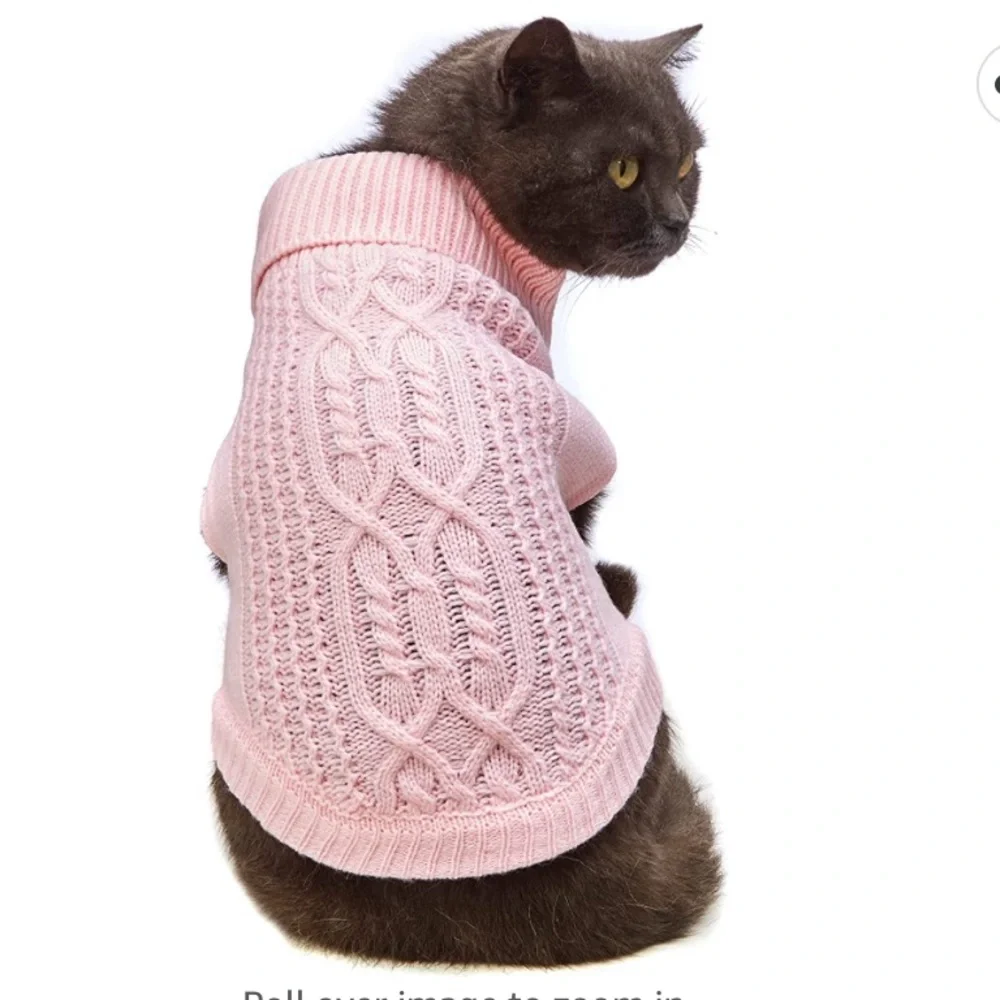 Cat Sweater Turtleneck Light Pink Size Small